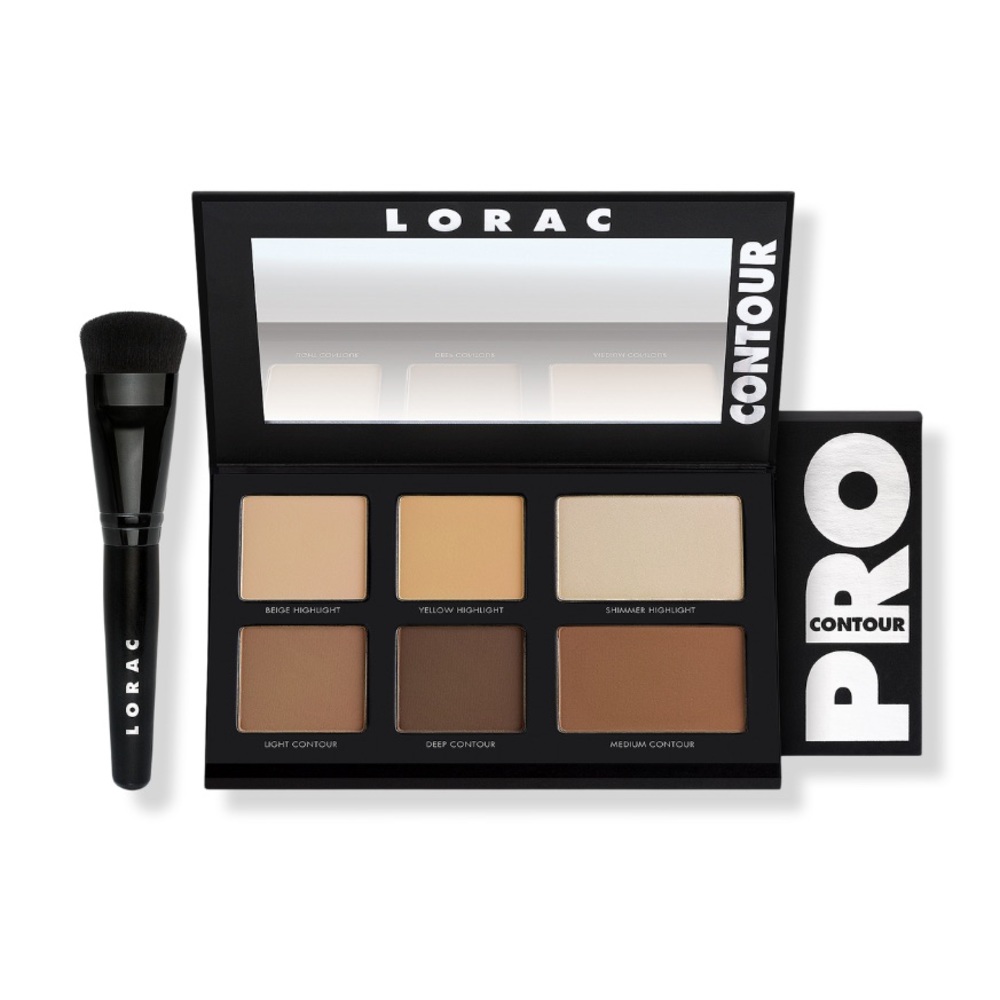 NEW Lorac PRO Contour Bronzer & Highlighter Palette and Contour Brush Full Size